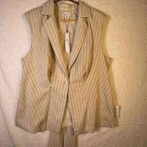 ASOS Design Beige White Stripe Sleeveless Blazer Vest Size 14 NWT